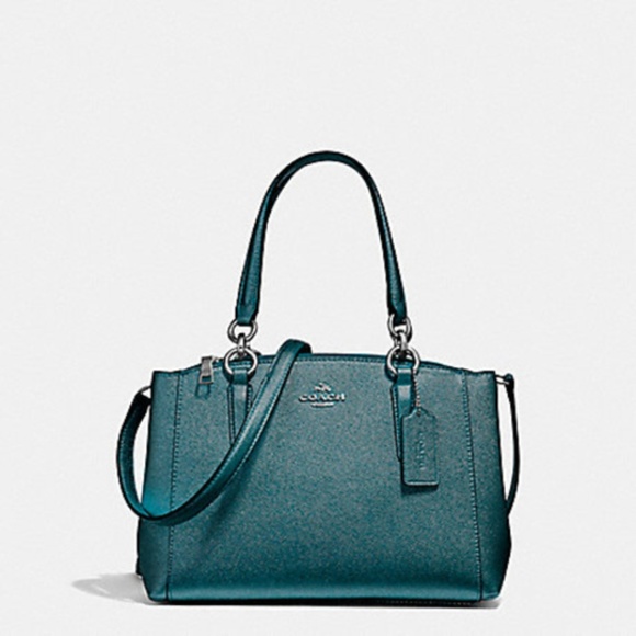 COACH Handbags - MINI CHRISTIE CARRYALL METALLIC LEATHER DARK TEAL